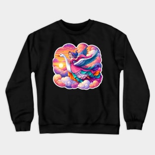 Enchanting Sunset Ride Mystical Woman and Swan Illustration Crewneck Sweatshirt